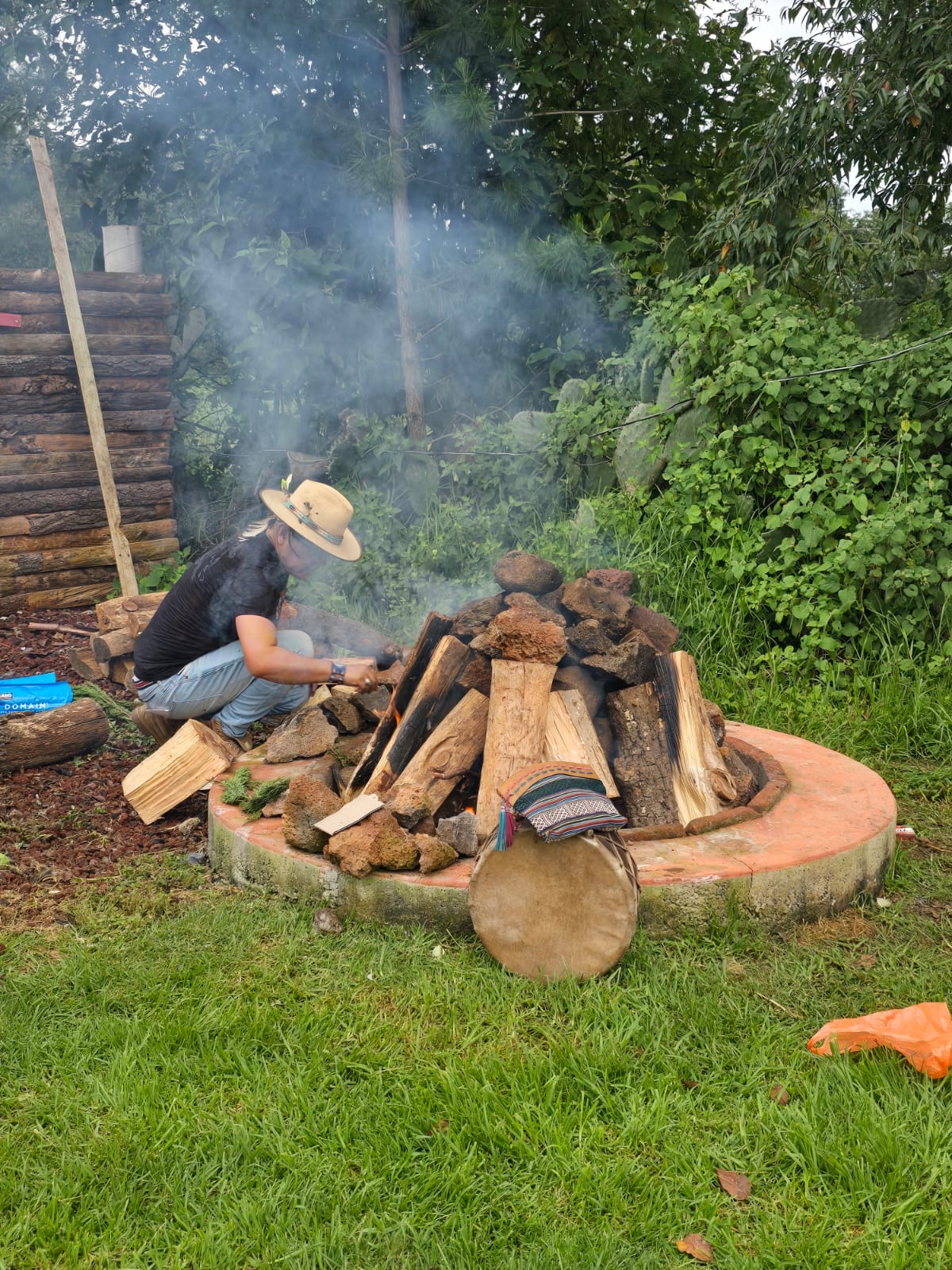 Ceremonial fire preparation on sacred land